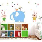 Crystal Kids Mavi Fil Ve Tavşanlar Çocuk Ve Bebek Odası Pvc Duvar Stickerı