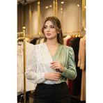 CRYSTALİA V Yaka Su Yeşili & Beyaz İki Parça Bluz
