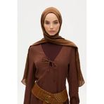 cs camellia scarf Bambu Kraş Şal - Kahverengi