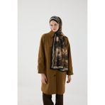 cs camellia scarf Larissa İpek Krep Şal - Siyah Bej