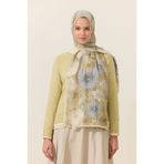 cs camellia scarf Orkide Kraş Şal - Sarı Gri