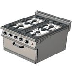 Csa İnox Karacasan 900 Seri Dolaplı 80 cm 4 Gözlü Doğalgazlı Kuzineli Ocak