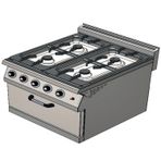 CSA Karacasan 900 Seri Dolaplı 80 cm 4 Gözlü Doğalgazlı Kuzineli Ocak