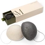 CSM Organik Konjac Sünger 3'lü Paket Nazik Peeling için - Aktif Bambu Kömür ile Yüz Temizleme Süngeri, Gözenekleri Temizler, Kirlilikleri Giderir, Soyulur - 2 Siyah, 1 Beyaz Doğal Sünger