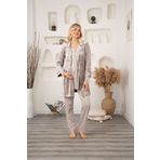 CT MODA Kadın Bej Kadife Şardonlu Kışlık Pamuk Hamile Lohusa Sabahlık Pijama Takımı Set