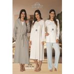 CT MODA Kadın Mavi Uzun Kollu Pamuklu Hamile Lohusa Sabahlık Pijama Takımı Gecelik Set