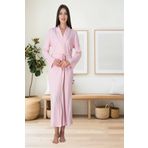 CT MODA Kadın Pembe Tasarım Pamuklu Uzun Kuşaklı Sabahlık