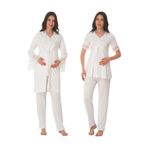 CT MODA Kadın Pudra Dantelli Kısa Kollu Pamuklu Hamile Lohusa Sabahlık Pijama Takımı Set Effort