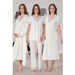 CT MODA Lohussa Kadın Ekru Özel Tasarım Pamuklu Hamile Lohusa Sabahlık,Pijama Takımı, Gecelik 4'lü Set