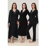CT MODA Lohussa Kadın Siyah Özel Tasarım Hamile Lohusa Sabahlık,Pijama Takımı, Gecelik 4'lü Set