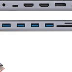 Cu4706 Type-C To Hdmi-2+Dp+Usb3.0-3+Type C+Usb2.0+Rj45+Sd2.0+Tf2.0+Pd+Dc 3.5Mm 13 İn 1 Çevirici Hub