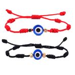 Cubahop 2 adet Evil Eye ipli çift bileklik, örgü, örgü, bileklik, inci, arkadaşlık bilekliği, bileklik, kadın ve kız çocukları için