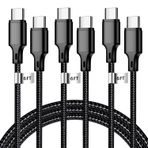 cugunu Apple USB C - USB C Şarj Kablosu, Naylon Örgülü 3Paket 60W 6.6FT Tip C Hızlı Şarj Kablosu iPhone 15/Pro/Pro Max/Plus, iPad Pro, Air5, MacBook, Samsung, Google ile Uyumlu - Siyah