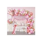 CUGY KIZLAR İÇİN PEMBE PRENSES TACI DETAYLI 1 YAŞ TEMALI BALON DOĞUM GÜNÜ BALON ZİNCİR SETİ