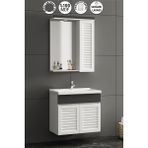 Çuha 55 cm Beyaz-Antrasit Gri Mdf Panjur Balon Kapak Seramik Lavabolu Asma Banyo Dolabı Takımı