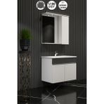 Çuha 65 cm Beyaz-Antrasit Gri Mdf PK-109 Balon Kapak Seramik Lavabolu Asma Banyo Dolabı Takımı