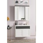Çuha 80 cm Beyaz-Antrasit Gri Mdf Panjur Balon Kapak Seramik Lavabolu Asma Banyo Dolabı Takımı