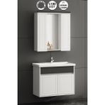 Çuha 80 cm Beyaz-Antrasit Gri Mdf PK-109 Balon Kapak Seramik Lavabolu Asma Banyo Dolabı Takımı