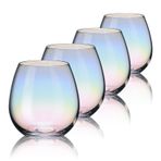 CUKBLESS Stemless Şarap Kadehi 4'lü Set, Kırmızı veya Beyaz Şarap için Yanardöner Şarap Kadehi, 15 oz