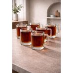 çukurova home 6 Lı Cam Kare Kulplu Çizgili Çay Bardağı Bardak 120 ml