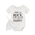 culbutomind Baby Twins Born to Rock Just Like My Daddy Komik Giysiler Bebek Erkek Kısa Kollu Şapka Seti, Beyaz Hayi Rock Daddy, 6-9 Months