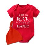 culbutomind Baby Twins Born to Rock Just Like My Daddy Komik Giysiler Bebek Erkek Kısa Kollu Şapka Seti, Kırmızı Beyaz Hayi Rock Daddy, 9-12 Months