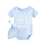 culbutomind Baby Twins Born to Rock Just Like My Daddy Komik Giysiler Bebek Erkek Kısa Kollu Şapka Seti, Mavi Beyaz Hayi Rock Daddy, 3-6 Months