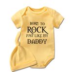culbutomind Baby Twins Born to Rock Just Like My Daddy Komik Giysiler Bebek Erkek Kısa Kollu Şapka Seti, Sarı Hayi Rock Daddy, 6-9 Months