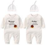 culbutomind Baby Twins Sevgililer Günü Kıyafet Seti Küçük Köfte Yenidoğan Bebek Kız Tulum Baba Anne Baskılı Tulum Şapka, Beyaz Sevgililer Günü Ekmeği, 3-6 Months