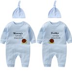 culbutomind Baby Twins Sevgililer Günü Kıyafet Seti Küçük Köfte Yenidoğan Bebek Kız Tulum Baba Anne Baskılı Tulum Şapka, Mavi Sevgililer Günü Ekmek, 6-9 Months