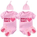 culbutomind Baby Twins Tek Parça Boks Eldiveni Başlık Bebek Kıyafeti Komik Bebek Tulumu Bebek Kız Giysi Seti, Pembe Başlık Bebek Boks Seti, 6-9 Months
