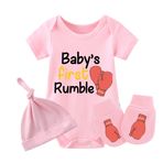 culbutomind Baby Twins Tek Parça Boks Eldiveni İlk Rumble Bebek Kıyafeti Komik Bebek Tulumu Bebek Kız Giysi Seti, Pembe İlk Tambur Seti, 0-3 Months