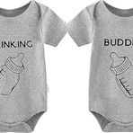 culbutomind Bebek İkiz Bodysuit İçme Arkadaşları Komik Bebek Duş İkiz erkek Kız Eşleşen Kıyafetler İkizler Giysileri, gri, 0-3 Months