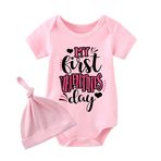culbutomind Bebek ikizleri bebek badisi ilk sevgililer günü bebek tulumu erkek kız hediye doğum seti ve şapka, Pembe İlk Sevgililer Günüm, 6-9 Monate