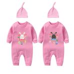 culbutomind Bebek İkizleri Yeni Yenidoğan Bebek Kıyafetleri Erkek Kız Sevimli Tavşan Uzun Kollu Tulum Kıyafet, Pembe Küçük Rabbie Şapka, 0-3 Months