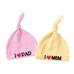 culbutomind Bebek İkizleri Yenidoğan Erkek Kız Bebek Şapkası I Love Anne Baba Kişiselleştirilmiş Bebek Şapkaları, pembe sarı aşk anne iki şapka, M