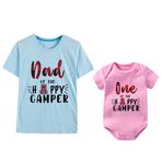 culbutomind One Happy Camper Doğum Günü Hediyesi Erkek Bebek Kıyafetleri Yürümeye Başlayan Kız Çocuk Tulumu Baba Tişört İlk Doğum Günü Tişörtü, Happy Camper Dad/Daughter, 6m/XXXXL
