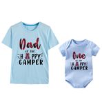 culbutomind One Happy Camper Doğum Günü Hediyesi Erkek Bebek Kıyafetleri Yürümeye Başlayan Kız Çocuk Tulumu Baba Tişört İlk Doğum Günü Tişörtü, Happy Camper Dad/Oğul, 9m/XXXXL