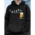 Cuma Bira Sevgilisi Komik Baskılı Erkek Kazak Kış Polar Sıcak Hoodies Kore Gevşek Cep Kazakla - Siyah - 2XL