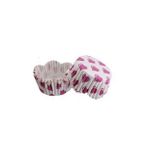 Cupcake Kalıbı Pet Kapsül Dalgalı Kek Kalıbı 65X38 MM - 100 Adet Beyaza Fuşya Kalpli