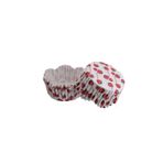 Cupcake Kalıbı Pet Kapsül Dalgalı Kek Kalıbı 65X38 MM - 100 Adet Beyaza Sık Çilek Desenli