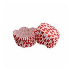 Cupcake Kalıbı Pet Kapsül Dalgalı Kek Kalıbı 65X38 MM - 100 Adet Beyaza Sık Kalp Desen