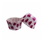 Cupcake Kalıbı Pet Kapsül Kek Kalıbı 48X34 MM - 100 Adet Beyaza Fuşya Kalpli