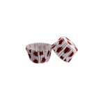 Cupcake Kalıbı Pet Kapsül Kek Kalıbı 48X34 MM - 100 Adet Beyaza Kırmızı Kalp Desenli