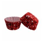 Cupcake Kalıbı Pet Kapsül Kek Kalıbı 48X34 MM - 100 Adet Kırmızı Üzeri Fiyonk Ve Kalp Desenli