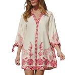 CUPSHE Kadın bluz elbise, V yaka, uzun kollu, bol yaz elbisesi, boş zaman elbisesi, bikini üstü gömlek, elbise, Beyaz, pembe., M