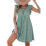 CUPSHE Plaj Elbisesi V Yaka Kap Flutter Kol Dantel Oymak Pileli Yaz Örtbas, yeşil (Mint Green), S