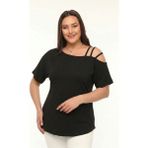 Curvy Trend Büyük Beden Asimetrik 3 Askı Biyeli Kısa Kol Bluz - 0 Siyah - 46 - 48