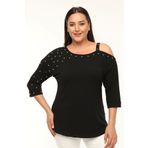 Curvy Trend Büyük Beden Asimetrik Tek Omuz İnci Detaylı Bluz