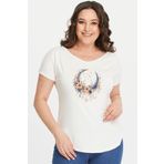 Curvy Trend Büyük Beden Boho Hilal Baskılı Geniş V Yaka Kısa Kol Oval Yırtmaç Bluz